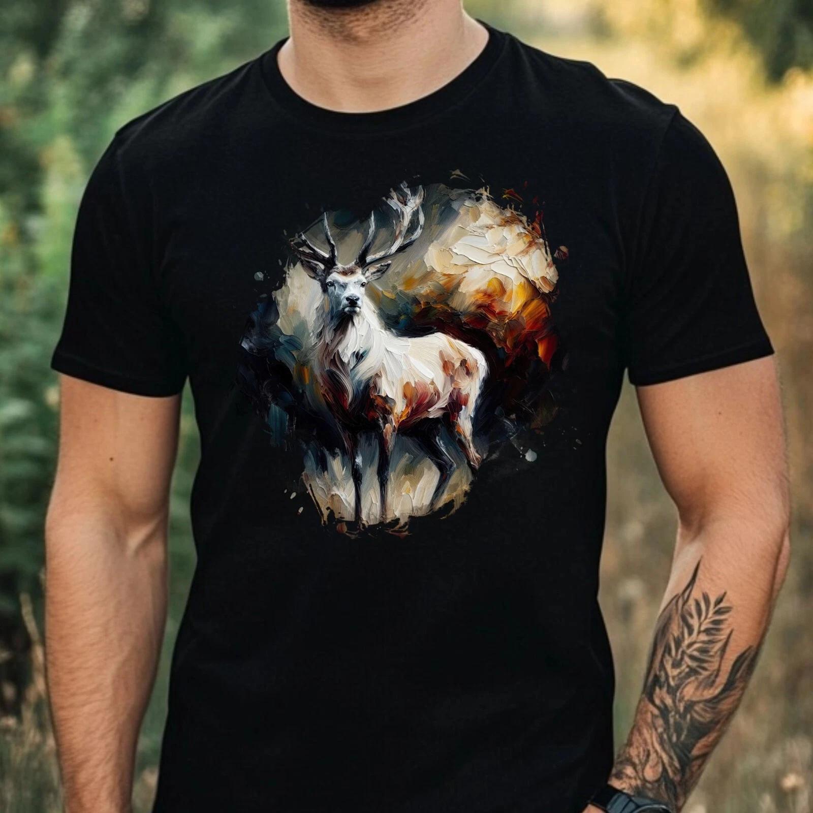 T-Shirt Herren Aquarell Hirsch Motiv Baumwolle Größe XS bis 5XL XXXXL