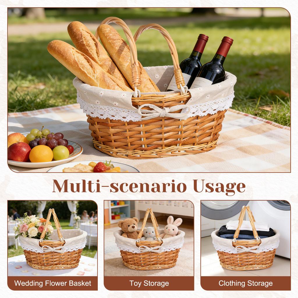 Rustic Handwoven Picnic Basket for Flower Dried Flowers Display Natural Woven Storage Basket Willow Design