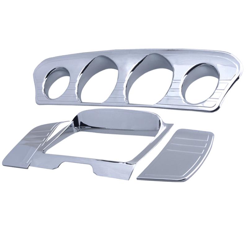 Motorcycle Tri Line Gauge and Stereo Trim Cover Chrome Decorative Accent for Touring Tri Glides 2014-2018