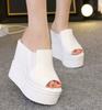 Fashion FHC14cm High Heels Wedges Sandals,Summer Shoe,Platforms Slides,Peep Toe Slippers,Microfiber Leather Slip On,Black,White,Dropship