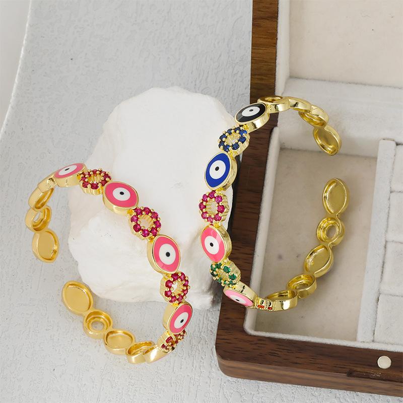 Micro-Zircon Oil Drop Devil's Eye Bracelet Women's Open Open Adjustable Hand Jewelry