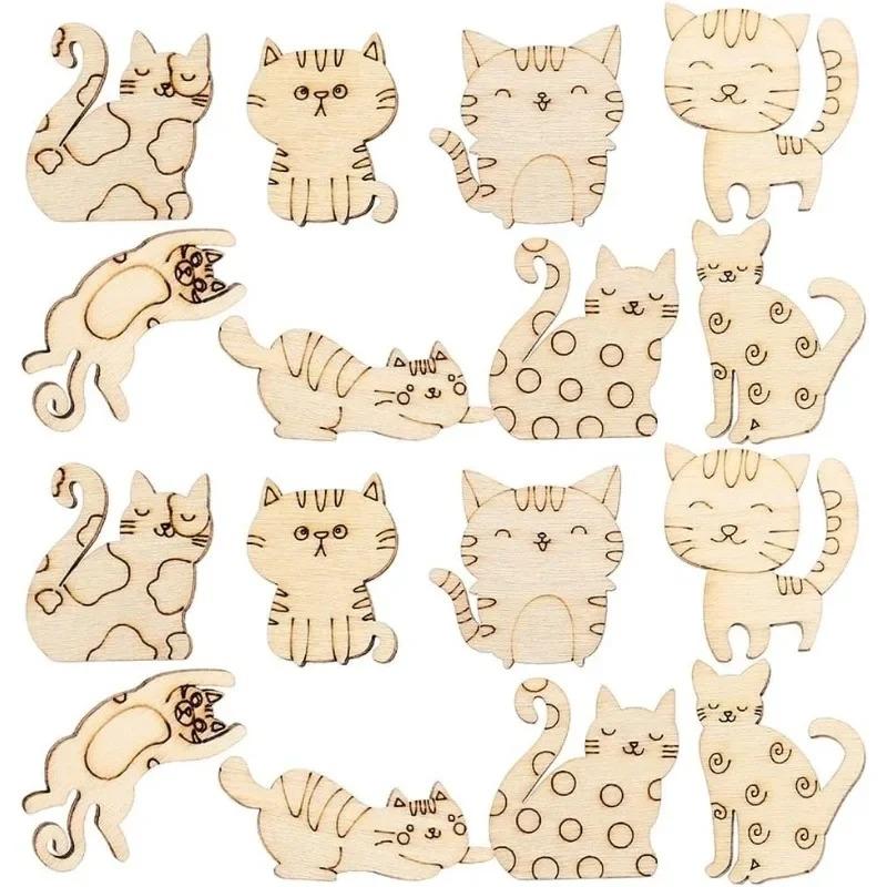 

50pcs Unfinished Wooden Cat Cutouts Wood Discs Slices Blank Cat Animal Shaped Disc for Home DIY Handicraft Birthday Party 30-40MM