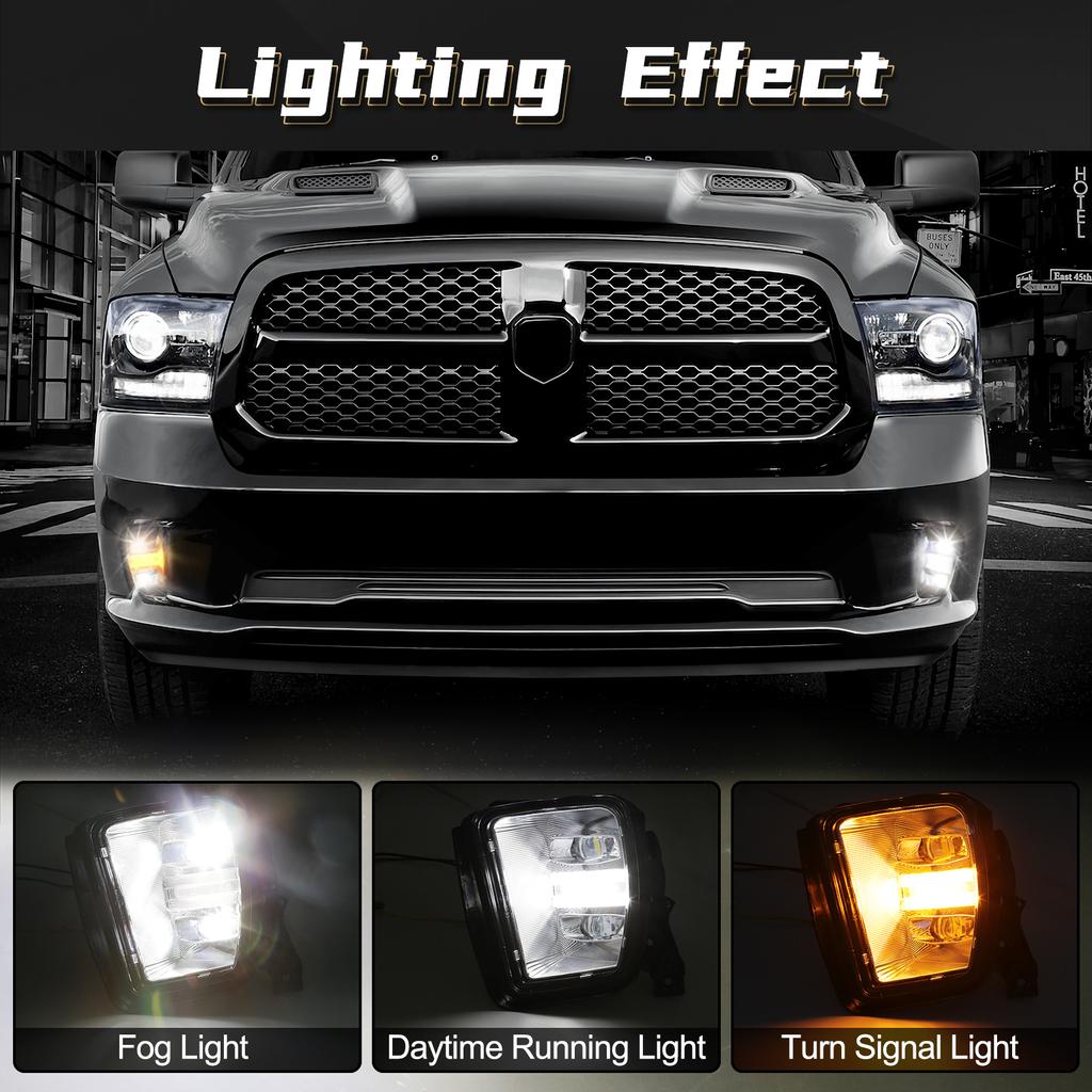 LED Fog Lamp Daytime Running Lights For Dodge Ram 1500 2013 2014 2015 2016 2017 2018 DRL Turn Signal White Yellow Car Accessoies