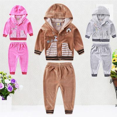 Boy And Girls Baby Infant Clothing Velour Winter Spring Long Sleeve Trousers Set With Hat Buttons Kidswear Aapparel
