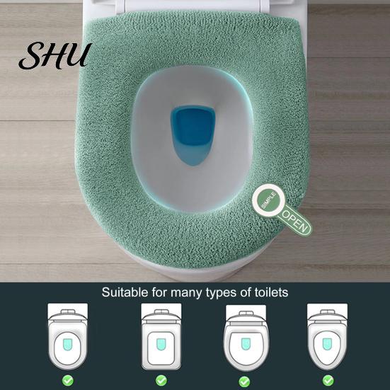Bathroom Toilet Seat Cover Universal with Handle Soft Warm Solid Thickened Color Comfortable U-shaped Cushion Accessories Elastic