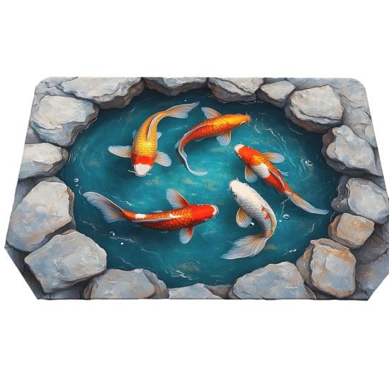3D Optical Illusion Fish Area Rug Realistic Ground Crack Floor Carpet Non Slip Indoor Doormat for Living Room Bedroom Entryway Bath