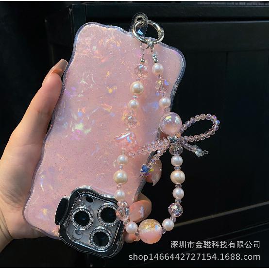 Luminous Cloud Crystal Phone Chain Beaded Ins Bowknot Phone Strap New Luxury Gold Foil Chain Wholesale
