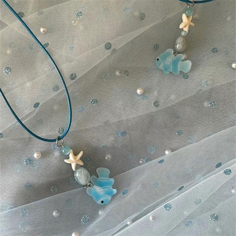 Cute Cartoon Fish Pendant Necklace for Girls Colorful Rope Chain Necklace Best Friends Necklace Friendship Accessories