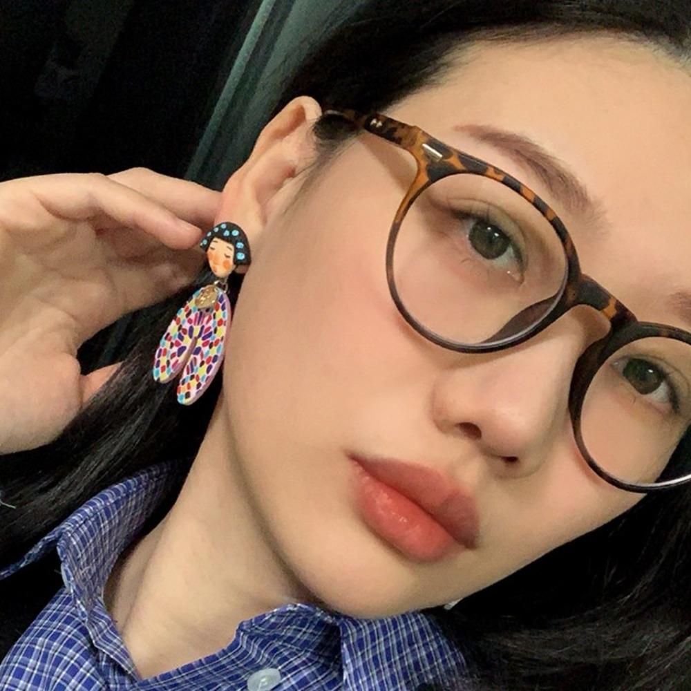 Acrylic Colourful Dangle Earrings Dots Ethnic Style Cartoon Indian Earrings Charm Asymmetrical Portraits Earrings Beach
