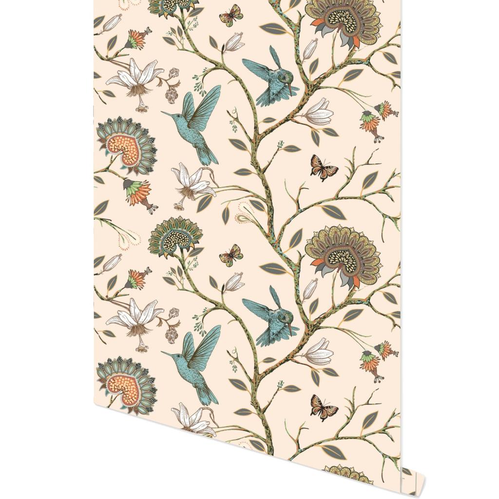 Birds Peel and Stick Wallpaper Removable Self Adhesive Wall Paper Vintage Floral Waterproof Contact Paper for Bedroom LivingRoom