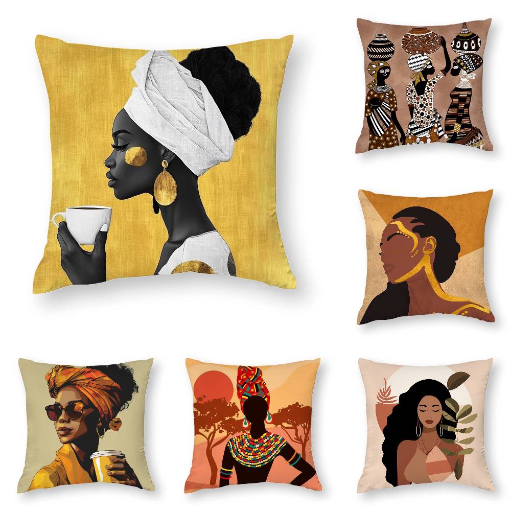 African Women Pillow Case 3D Print Polyester Fiber 40*40cm Home Sofa Throw Decoration Festival Gift
