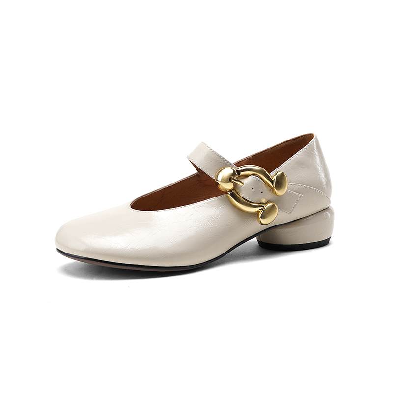 Krazing Pot Sheepskin Fashion Summer Spring Autumn Med Heels Metal Buckle Women  European Design Round Toe Pumps