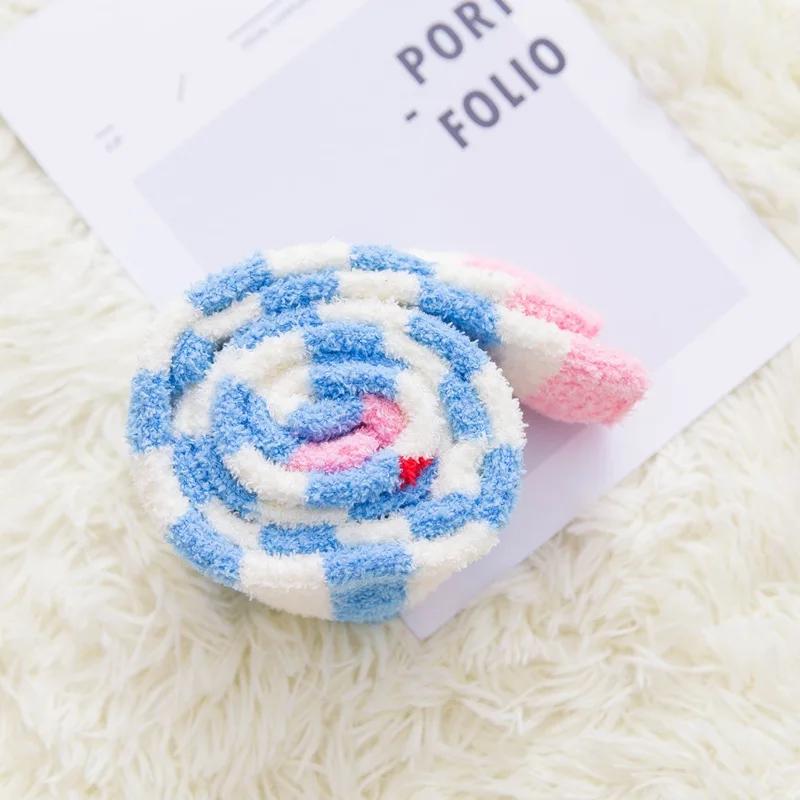 Soft Coral Fleece Knee Socks Winter Warm Girl Women Cute Cartoon Animal Stockings Striped Cozy Thigh High Christmas
