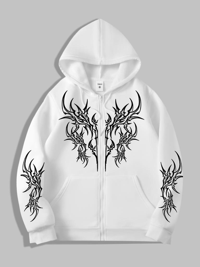 Herren Gothic Bedruckte Hoodies Lässig Langarm Herren Reißverschluss Hoodie Y2K Langarm Sweatshirts Pullover Oberteil