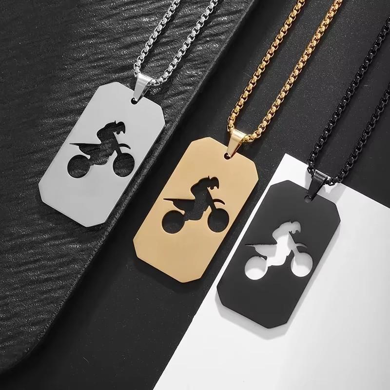 Motorcycle Rider Pendant Necklace For Men Stainless Steel Cool Silver Color Box Chain Fashion Streetwear Hip Hop Jewelry Gifts