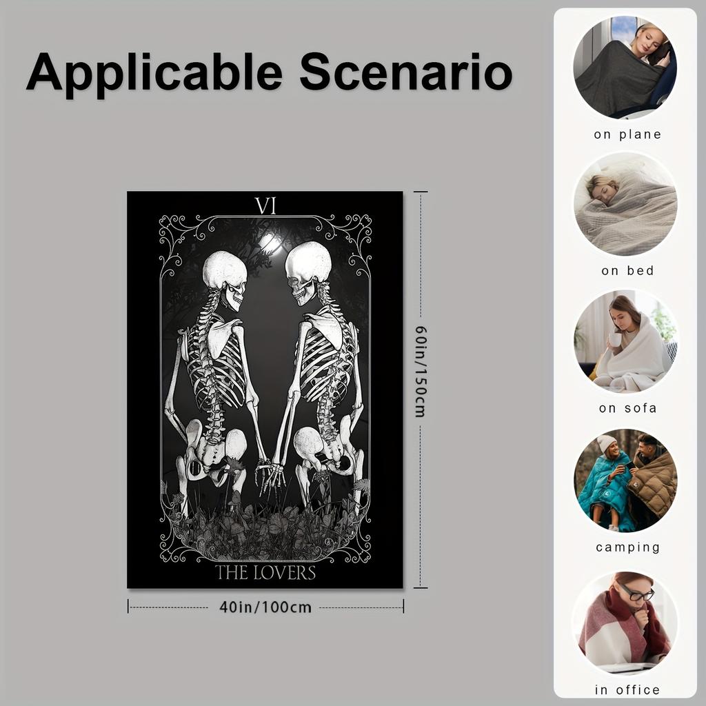 Cozy Skull Couple Flannel Throw Blanket - Soft, Warm & Allergy-Friendly for Couch, Bed, Office - Perfect for Halloween & Christmas Gifts