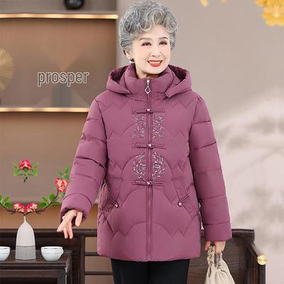 Thickened Winter Hooded Jacket for Middle-aged and Elderly Women, Warm Tang Suit Style Coat for Moms and Grandmas.
