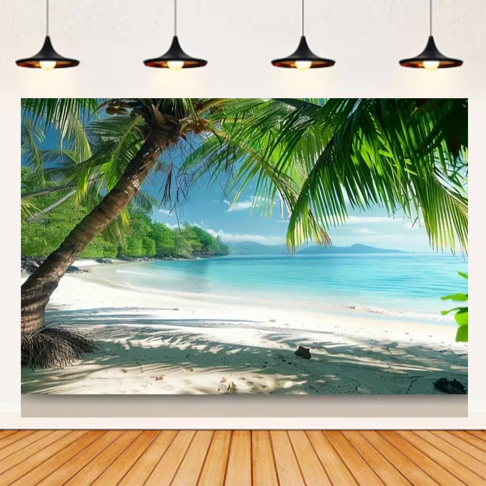 Summer Seaside Beach Theme Background Palm Tree Blue Sky Romantic Sunrise Sea Wave Photography Backdrop Supplies Party Decor