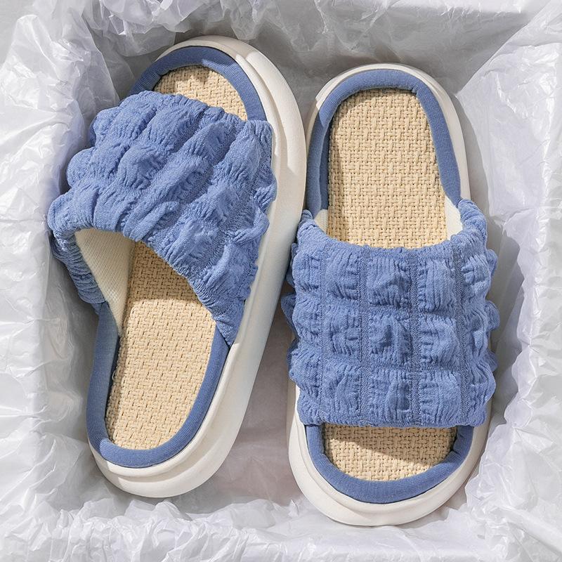 Linen thick-soled slippers women's spring and autumn four seasons indoor household cotton and linen home non-slip summer male couple