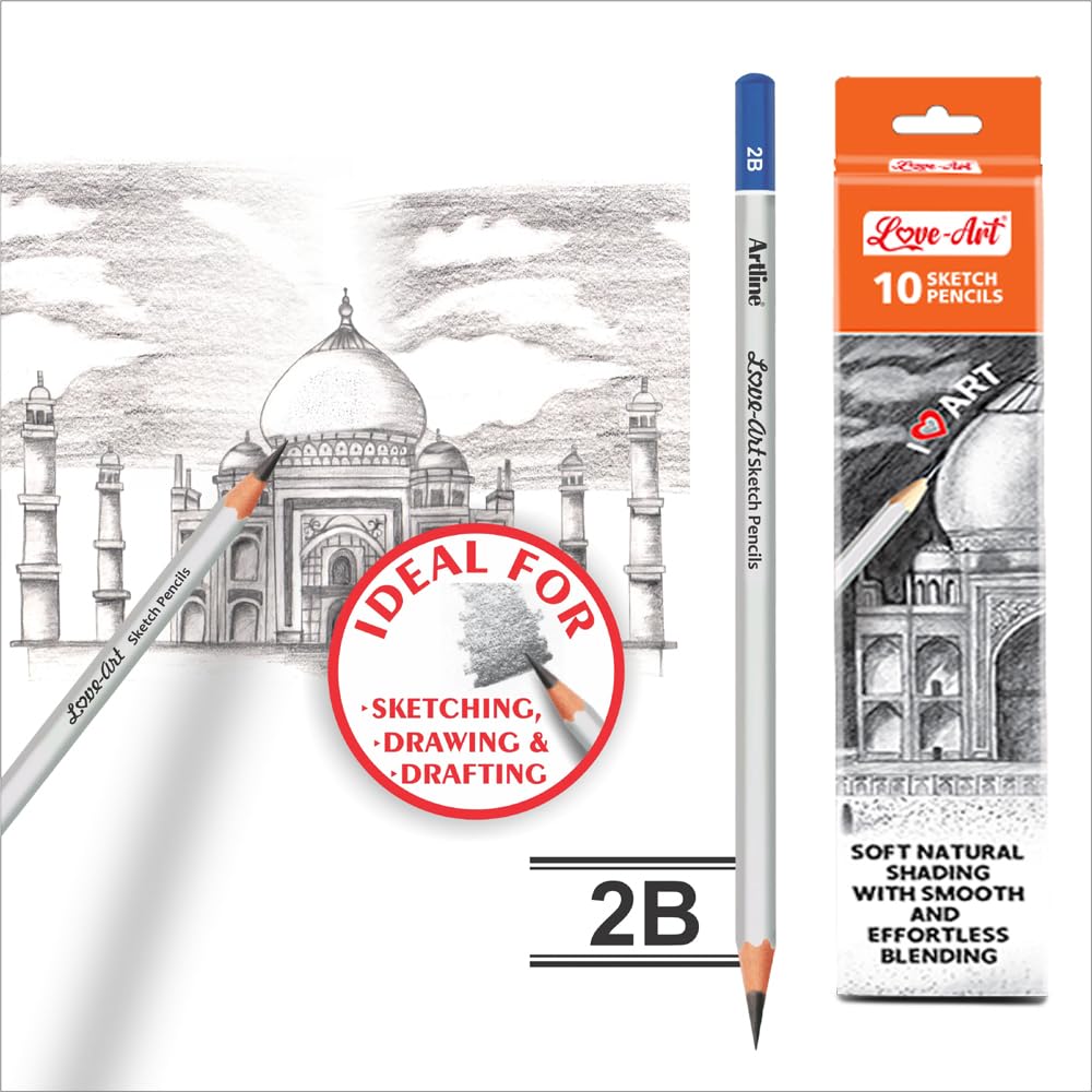 Artline Love Art Sketch Pencils 2B Set Of 10 (Pack Of 2) | Ideal For Create Deep, Velvety Black Lines And Intense, Smoot 101