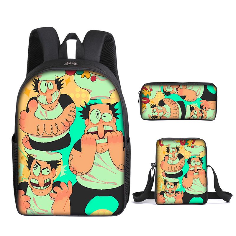 Mode Nouveauté Luxe tour à pizza Impression 3D 3 pièces/Ensemble élève Sacs d'école Sac à dos pour ordinateur portable Sac à dos Sac à bandoulière incliné Trousse à crayons