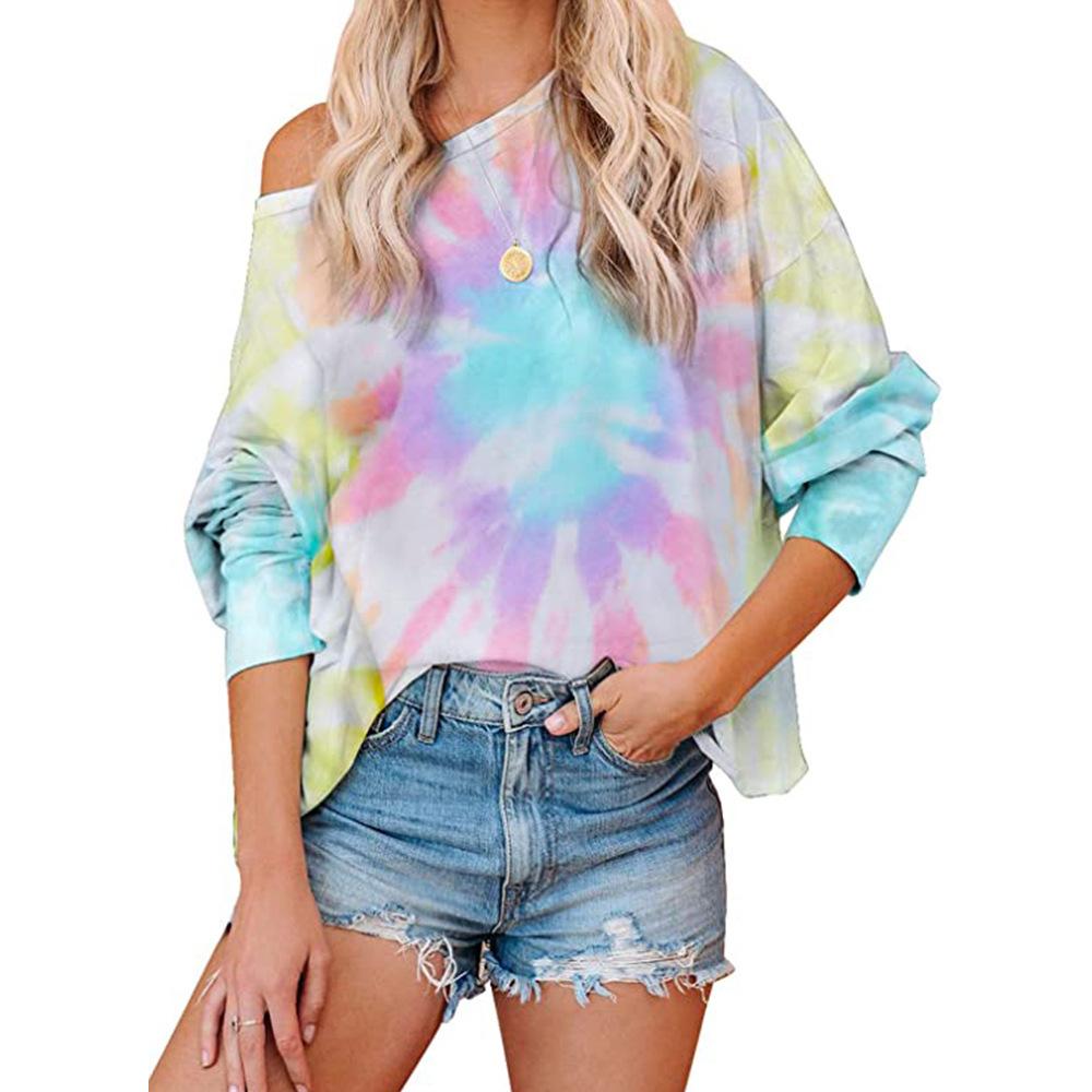 

Tie-dyed Women s Tops, Gradient Printed Long-sleeved Round Neck Casual T-shirt S