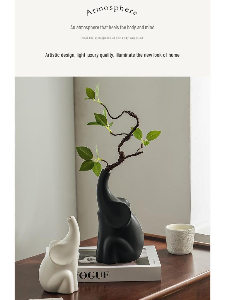 Nordic Modern Elephant Vase - Ceramic Ornament for Living Room, Sideboard, or Entrance Hall Display. A Perfect Housewarming Gift.