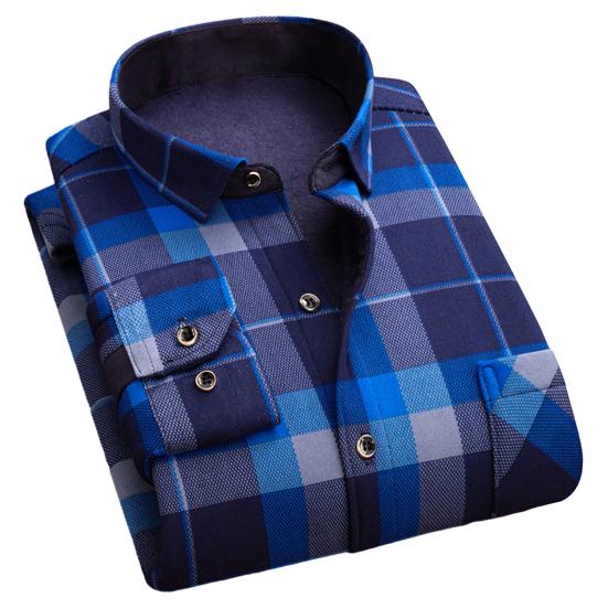 Plaid Print Thick Plush Long Sleeve Shirt Cardigan Men Fall Winter Single Breasted Formal Business for Mid Aged Father