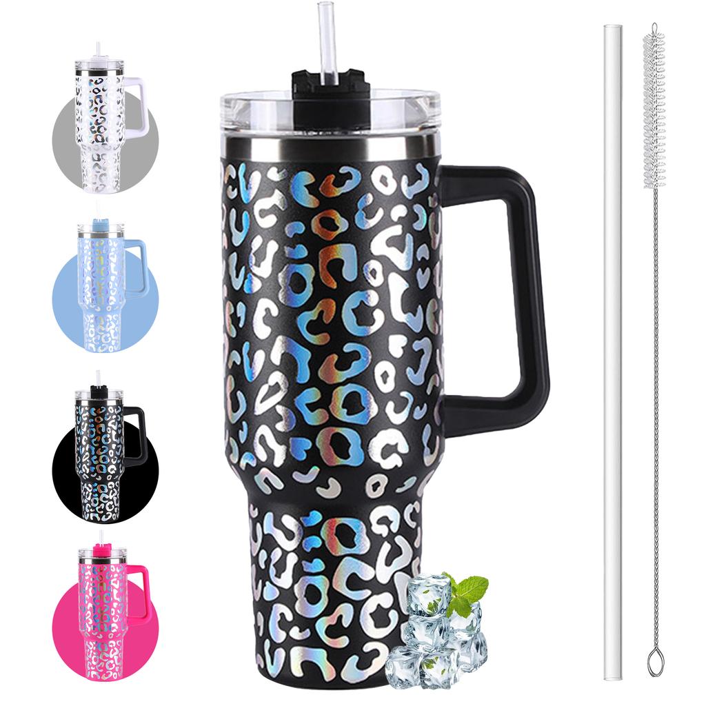 40oz Stainless Steel Leopard Print Tumbler with Lid Large Capacity Coffee Cup Portable Insulated Bottle Travel Home Summer Gift