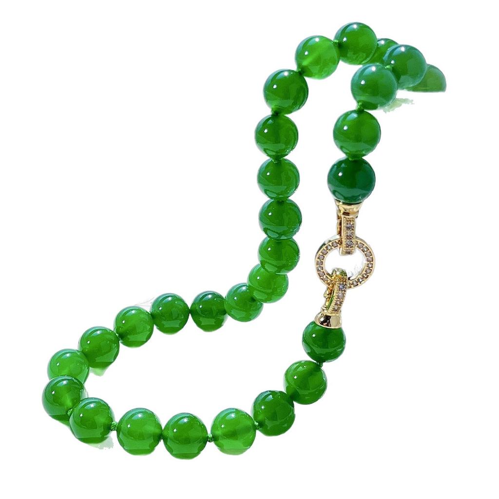10Mm Large Granular Emperor Green Ice Transparent Natural Chalcedony Agate Necklace Clavicle Chain