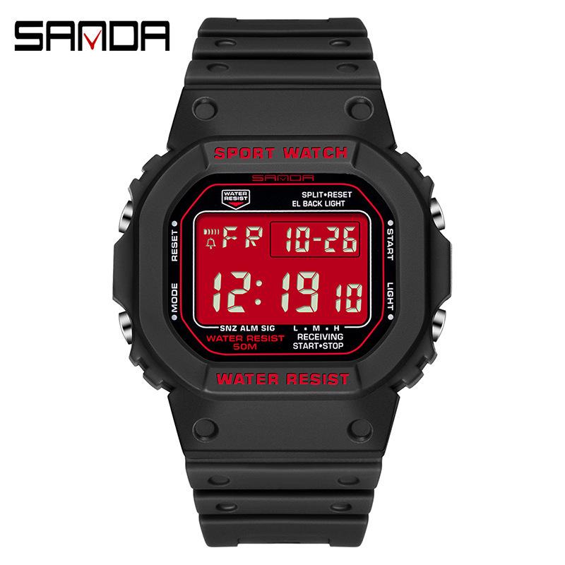 Sanda Square Single Display Movement Electronic Watch Multi-Function Luminous Waterproof Outdoor Sports Student Watch