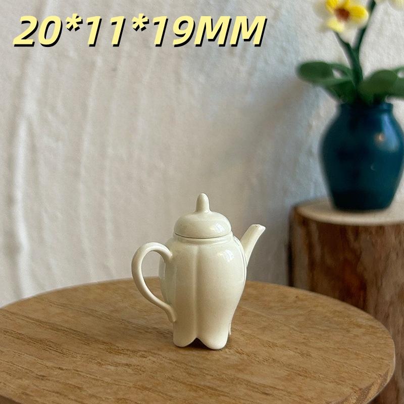 Mini Ceramic Petal Teapot Set Aesthetic Dollhouse Accessories Miniature Tea Party Props Desktop Ornament for Bedroom Shelf Decor