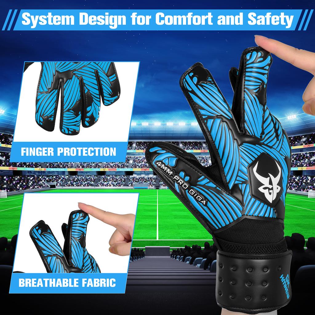 Torwarthandschuhe Starker Grip Fußballhandschuhe mit Fingerschutz & 4+3MM Latex für Kinder Jugendliche und Erwachsene