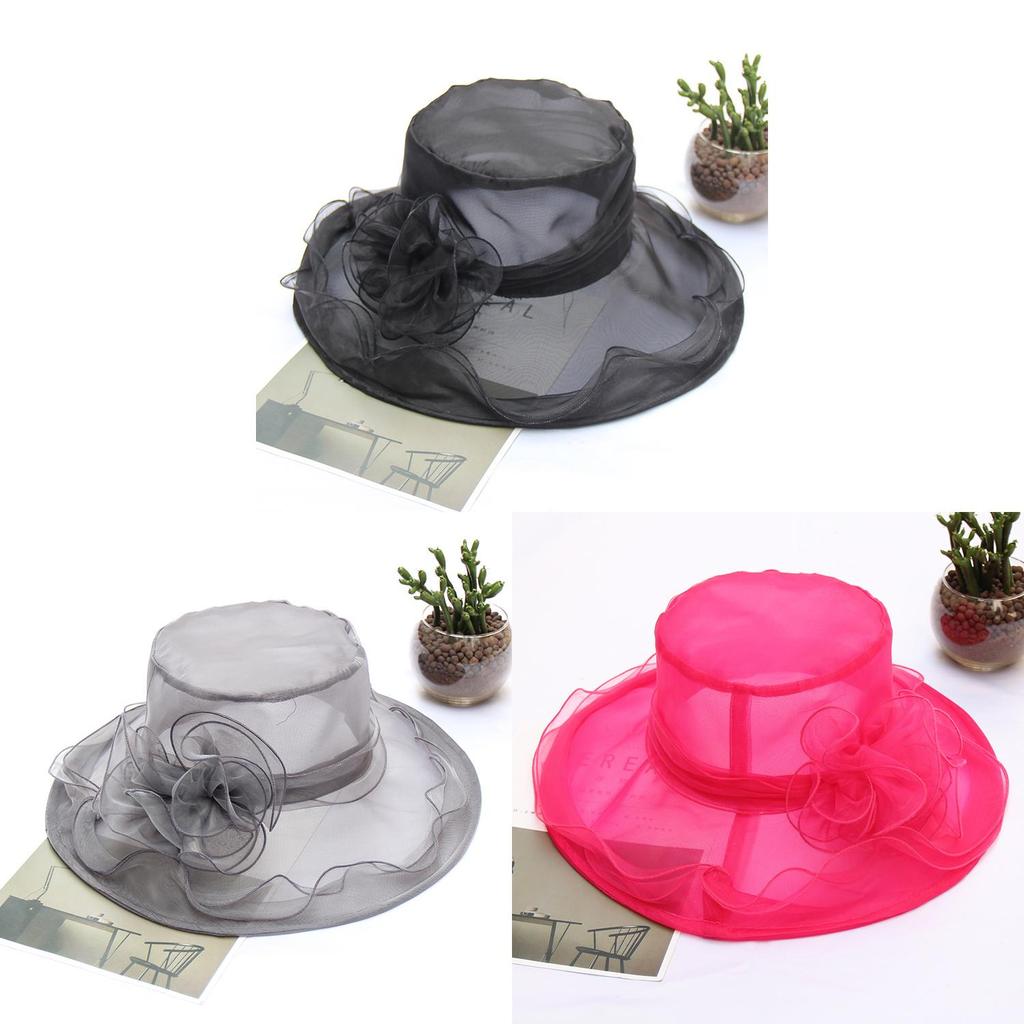 Summer Sun Hat For Women With Large Brim And Flower Decor Made From Eukran Organza