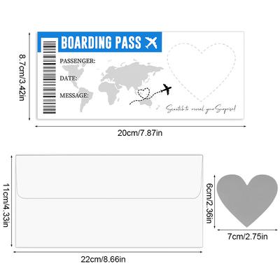 5Sheets Boarding Pass Scratch Off Game Card with Envelope DIY Surprise Gift for Wedding Birthday Party Christmas Travel Tickets