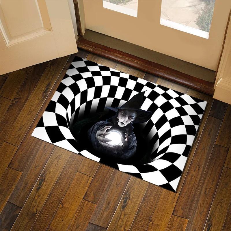 Halloween 3D Manhole Cover Horror Mat Halloween Carpet Clown Trap Vision Doormat Kitchen Bathroom Bedroom Decorative Floor Mats