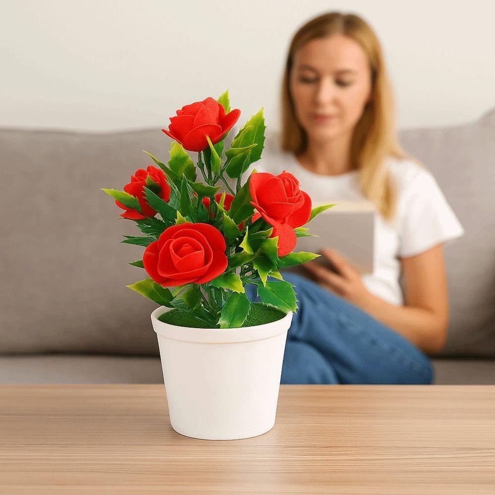 Multicolor Artificial Rose Bonsai Craft Photography Props Simulated Potted Flower Wedding Favors Scene Model