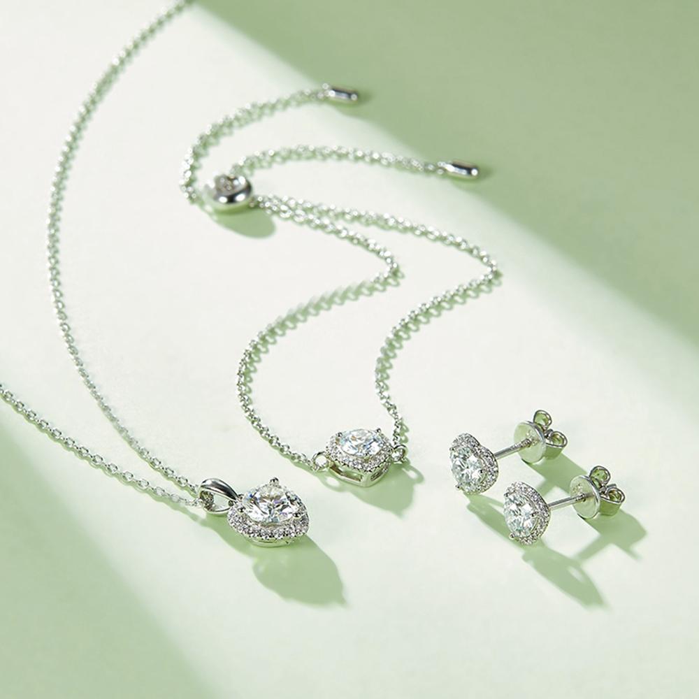 Moda GRA Moissanite 100% Pass Test Diamond 925 Anillo de plata esterlina/Pendientes/Pulsera/Collar Compromiso Regalo Conjunto de joyería fina