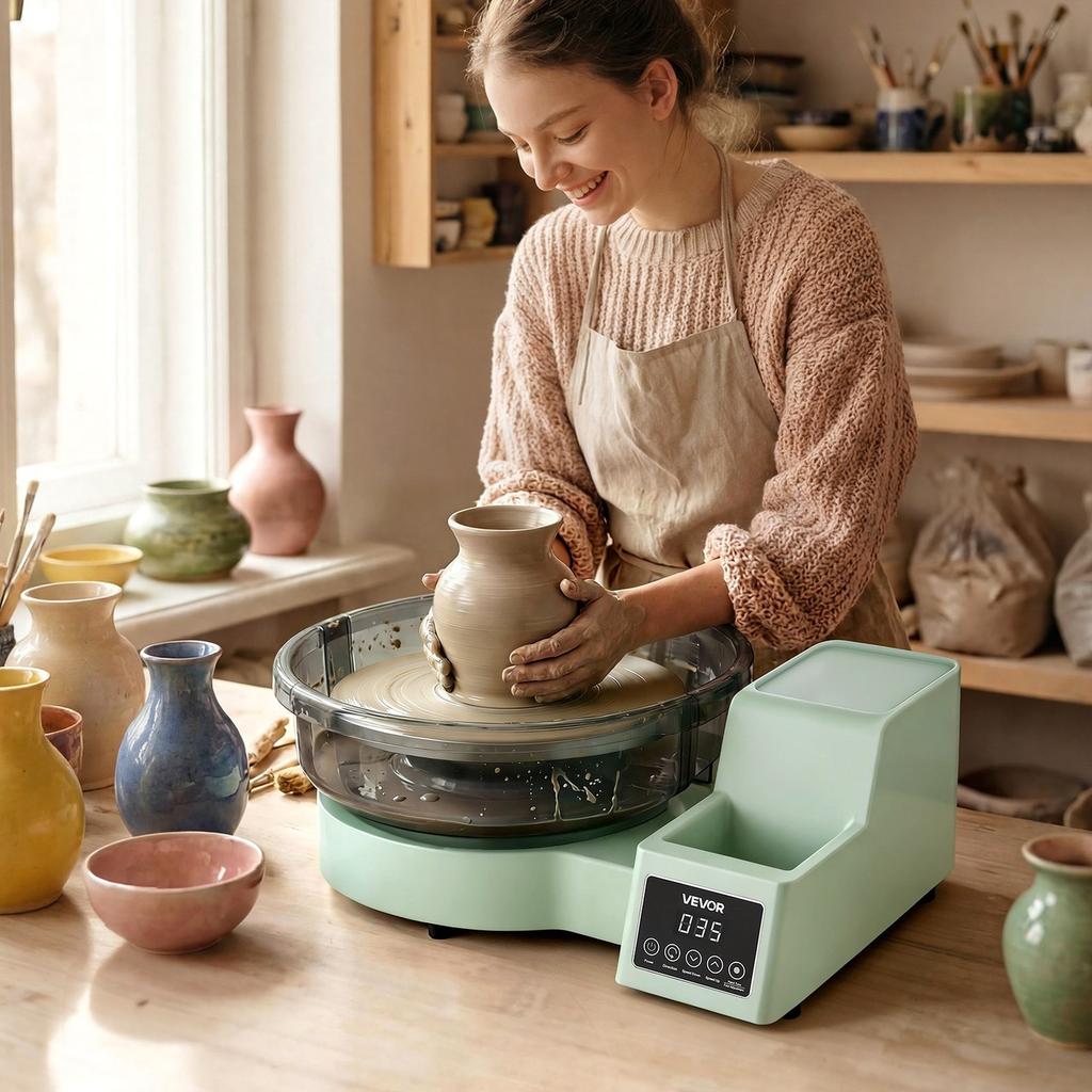 Pottery Wheel for Adults, 28 cm Aluminum Turntable, 450W Electric Table Top Pottery Wheel with Foot Pedal, 30-300 RPM Adjustable Speed, Detachable