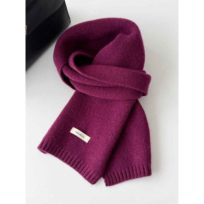 Korean Style New Versatile Solid Color Pure Wool Scarf for Women Autumn and Winter Warm Knitted Scarf Fashionable Versatile Scarf