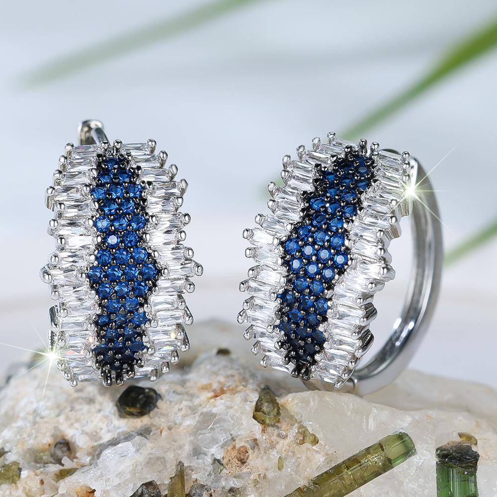 Unique Design Bright Blue White Zircon Hoop Earrings for Women Noble and Elegant Wedding Parties Jewelry Gifts