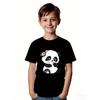 European sizes Cute Cartoon Style Panda T-Shirt - Featuring Pink Flower Decorations, Black Background Design, Suitable for Summer Casual Wear