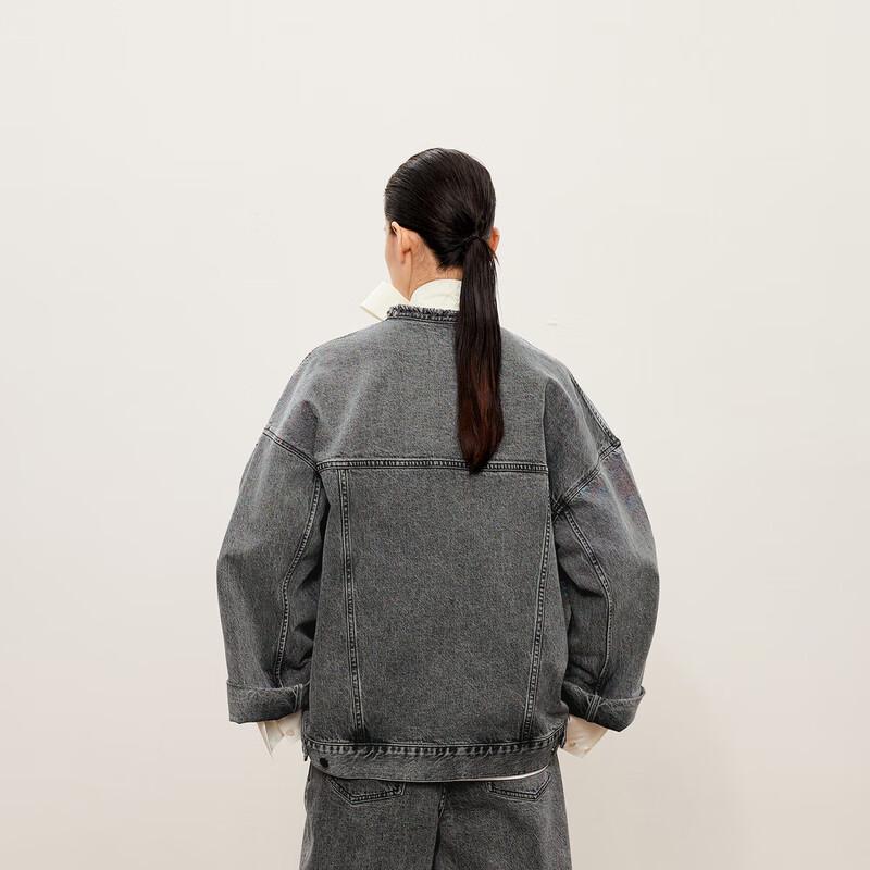 

LESS 2024 Осень Свободная Джинсовая Куртка с Длинным Рукавом и Эффектом Потертости S