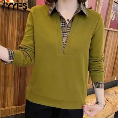 Damesmode Casual Lente Herfst Ruitprint Lange Mouw POLO Hals Blouses & Shirts