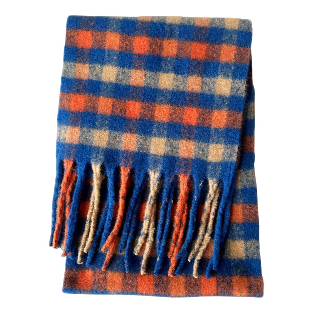 Foreign trade winter thickened imitation mohair small plaid scarf European and American new thick tassel plaid scarf shawl manufacturer