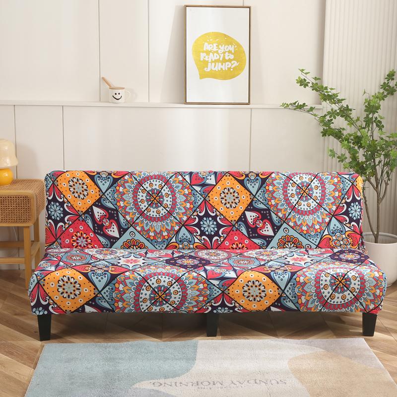 LANMOLIFE Armless Futon Slipcovers Stretch Folding Sofa Bed Cover with Elastic Bottom, Printed Fitted Couch Cover