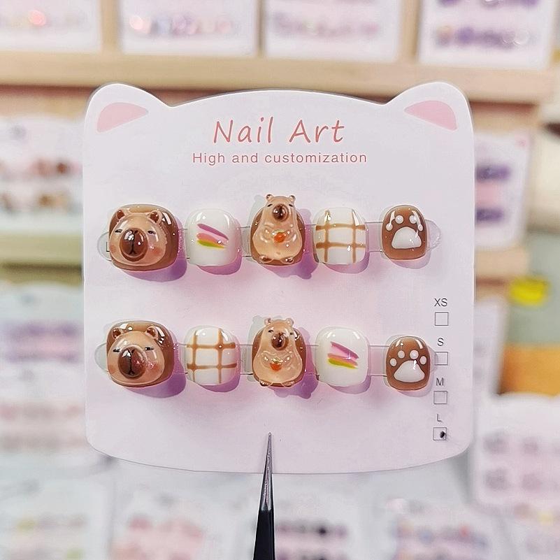 Kapibara Cute Cartoon Nail Art for Kids (Ages 3-12) - Handmade 2025 Style Wearable Nail Tips