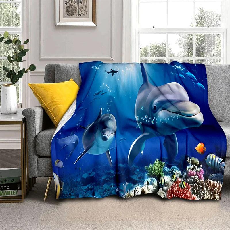 3D Underwater World Seabed Cartoon Blanket,Soft Throw Blanket for Home Bedroom Bed Sofa Picnic Travel Office Cover Blanket Kids