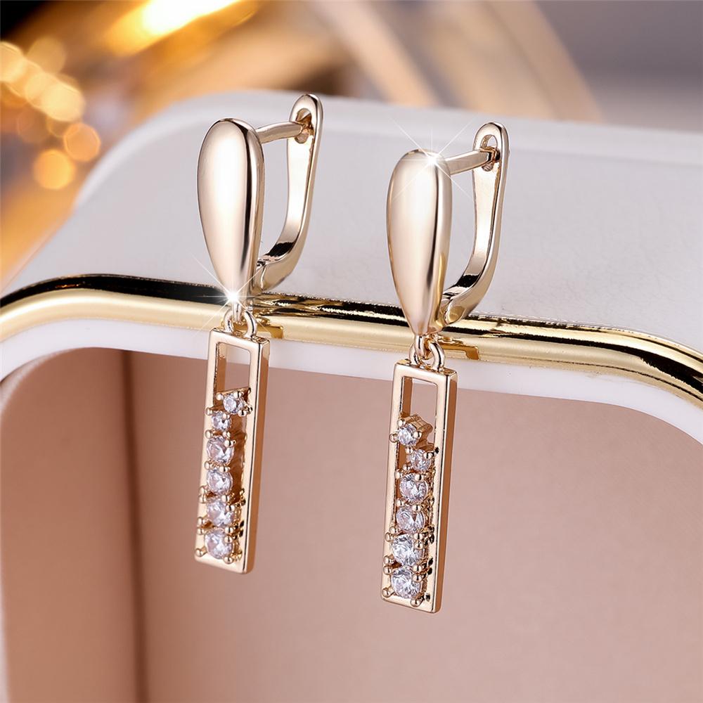 Cute Female White Zircon Stone Hoop Earrings Luxury Gold Color Wedding For Women