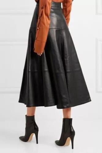 Women Skirt Black Long Handmade Genuine Lambskin Leather Casual Stylish Party Wear